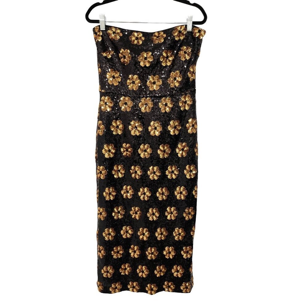 Alex Marie Sequin Black Daisy Floral Midi Dress Removable Straps NWT $218
